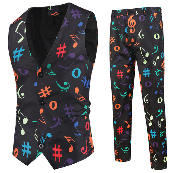 Men's Black Casual Vest Suit