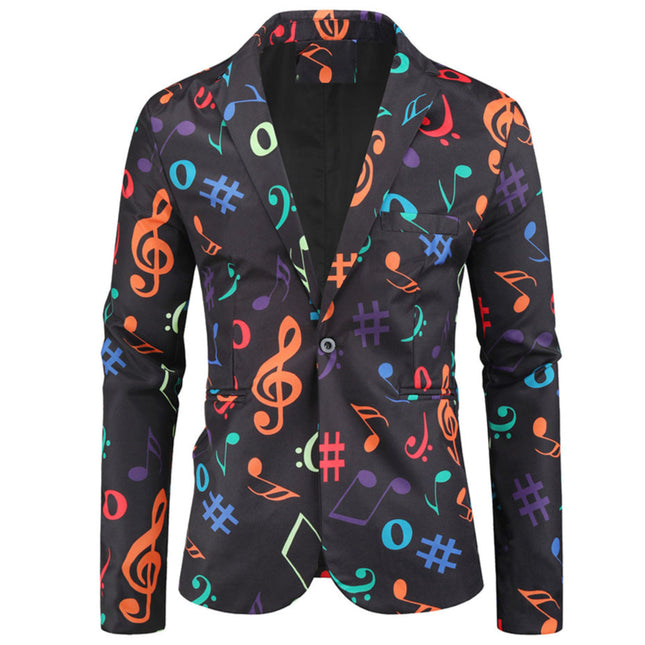 Men’s Music Note Print Blazer – Colorful Treble Clef Party Suit Jacket - Blazers | Multicolour / M