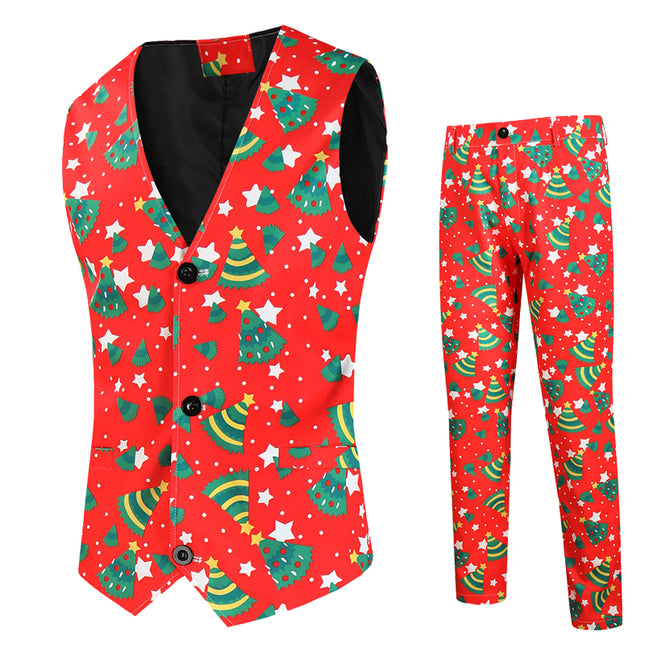 Men's Christmas Printed Vest Suit #2TZMK640 - Suits | Multicolour / M