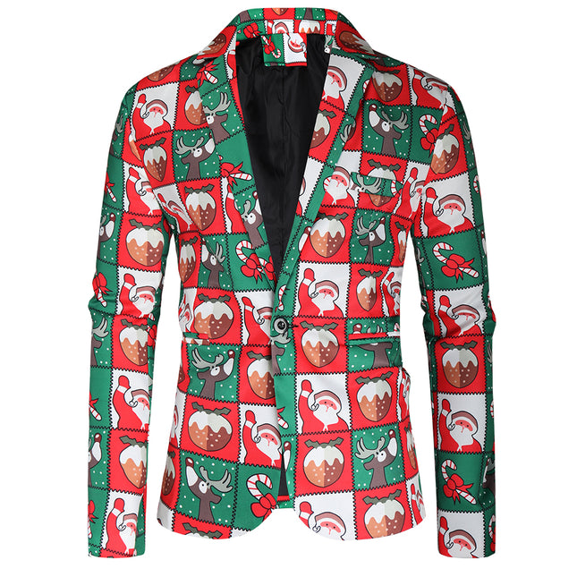 Men's Christmas Print Blazer #X37 - Blazers | Red / M