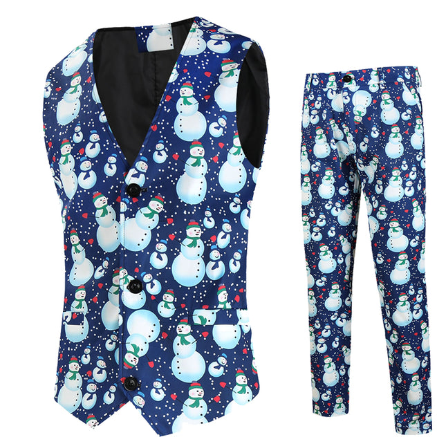 Men's Christmas Snowman Vest Suit #2TZMK645 - Suits | Blue / M