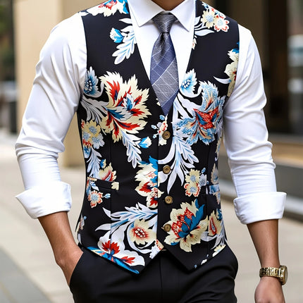 Men's Floral Print Vest #25061767 - Vests | Black / S