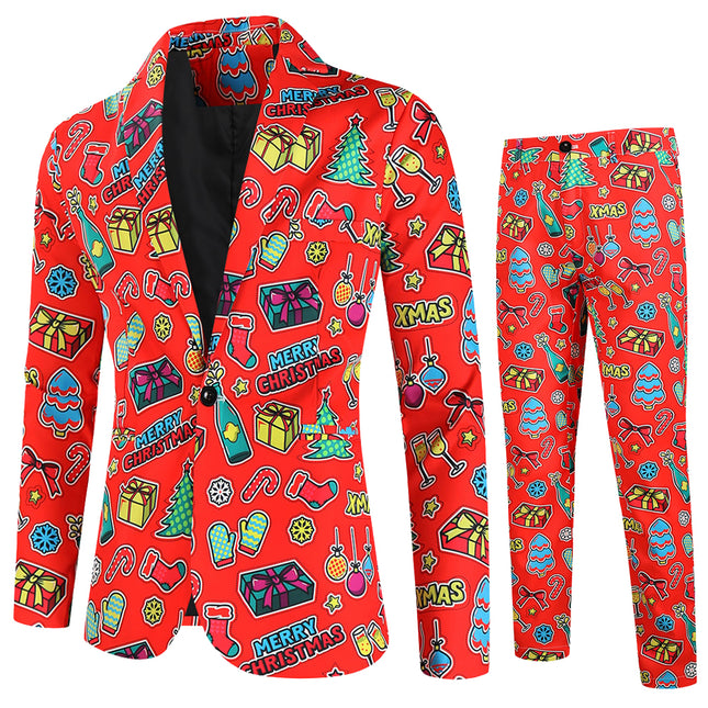 Men's Stylish Christmas Print Suit #2TZ636 - Suits | Multicolour / M