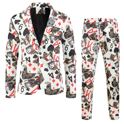 Men's Vintage Playing Card Print Suit Set – King & Queen Edition - Suits | Multicolour / M