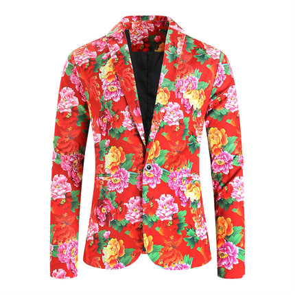 Men's Red Floral Print Suit Set - Pants | Multicolour / M