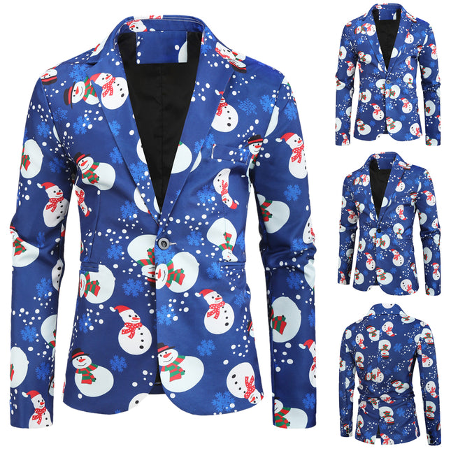 Men's Christmas Print Blazer #X23 - Blazers | Blue / M