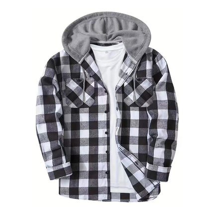Men's Casual Plaid Hoodie #25701038 - | Black / S