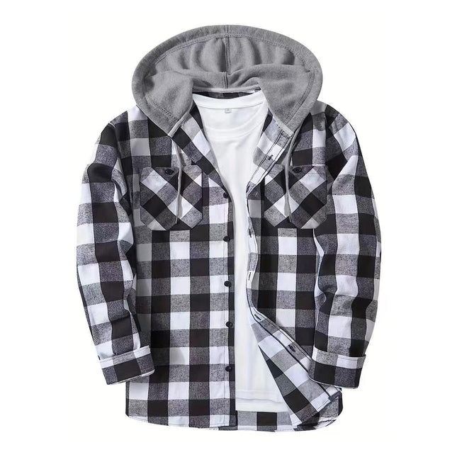 Men's Casual Plaid Hoodie #25701038 - | Black / S
