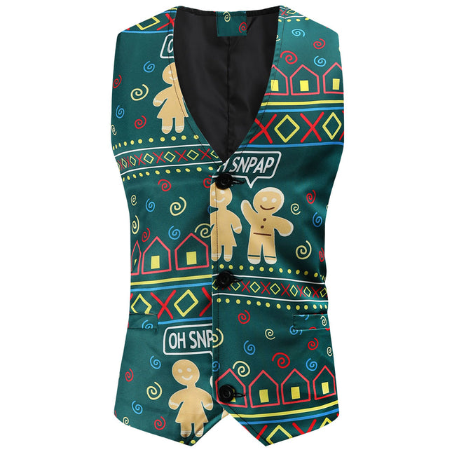 Men's Vintage Christmas Print Vest #MJ52 - Vests | Multicolour / M