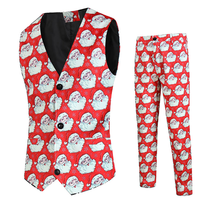 Men's Christmas Printed Vest Suit #2TZMK643 - Suits | Red / M
