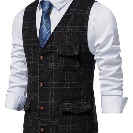 Men's Vintage Plaid Vest #25061128 - Vests | Black / M