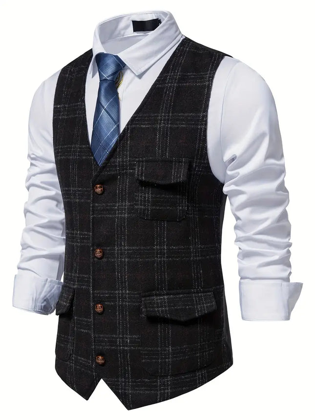 Men's Vintage Plaid Vest #25061128 - Vests | Black / M