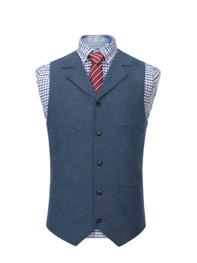 Men's Retro Tweed Suit Vest #800 - | Black / XS