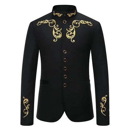 Men's Regal Floral Embroidery Blazer #S8536-1 - Blazers | Black / M