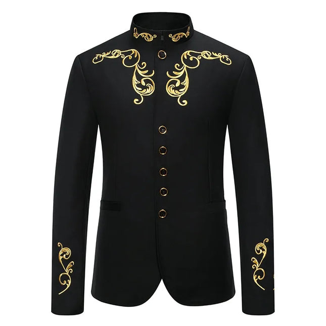 Men's Regal Floral Embroidery Blazer #S8536-1 - Blazers | Black / M