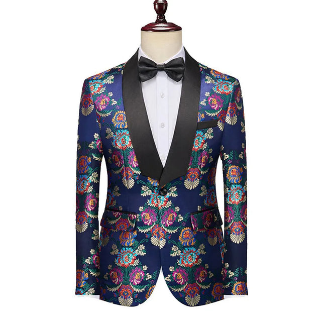 Men's Vivid Chromatic Patterns Suit #S8307 - Suits | Navy Blue / XS