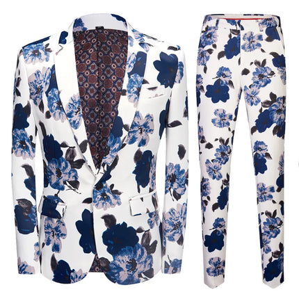 Men's Blue Floral Artistic Style Blazer #S8344 - Suits | Multicolour / XS