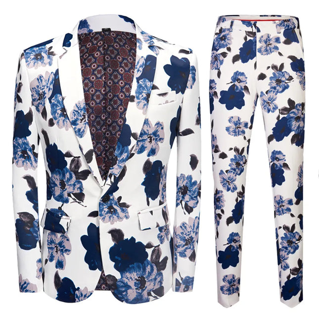 Men's Blue Floral Artistic Style Blazer #S8344 - Suits | Multicolour / XS
