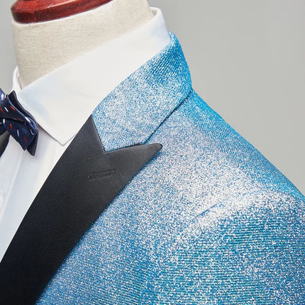 Men's Blue Sequin 2 Piece Color Suit #S8599 - Suits | Blue / XS