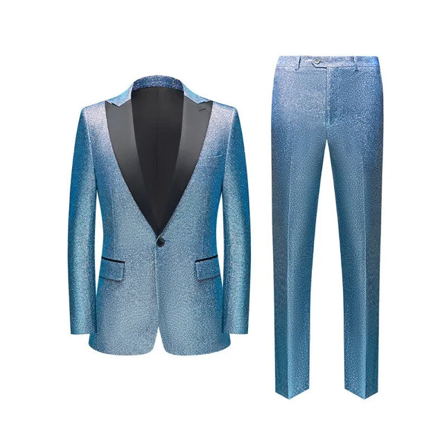 Men's Blue Sequin 2 Piece Color Suit #S8599 - Suits | Blue / XS