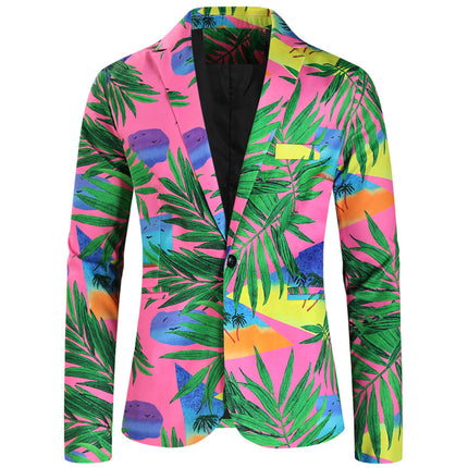 Tropical Vibes Men's Suit Set - Colorful Palm Leaf Printed Blazer and Pants - | Multicolour / M
