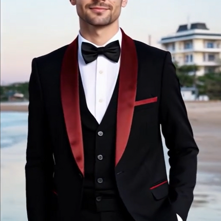 Men's 3pcs Suit #25061131 - Suits | Burgundy / XS