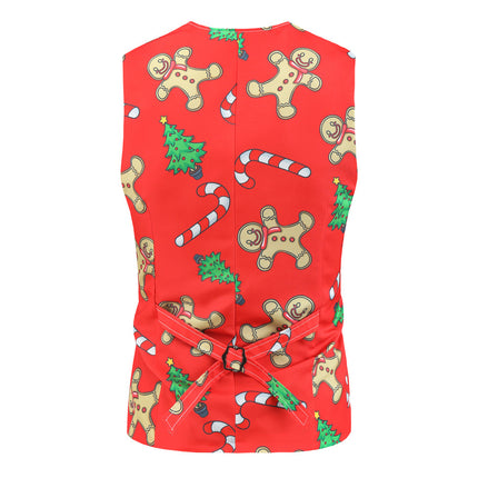 Men's Christmas Bright Printed Vest #MJ026 - Vests | Red / M