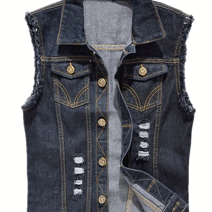 Men's Ripped Denim Vest #25061241 - Vests | Black / XS
