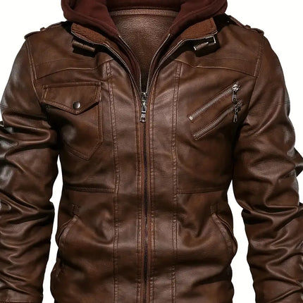 Men's Hooded Motorcycle Jacket #25061246 - | Brown / S