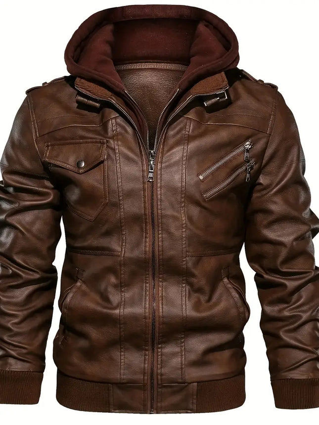 Men's Hooded Motorcycle Jacket #25061246 - | Brown / S