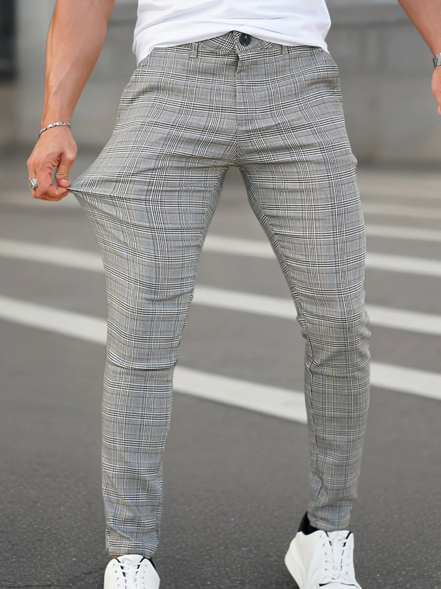 Men's Elegant Plaid Pants #25627023 - Pants | Light Gray / 28