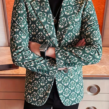 Men's Geometric Pattern Blazer #25626021 - Blazers | Red / S