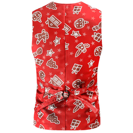 Men's Stylish Christmas Print Vest #MJ51 - Vests | Burgundy / M