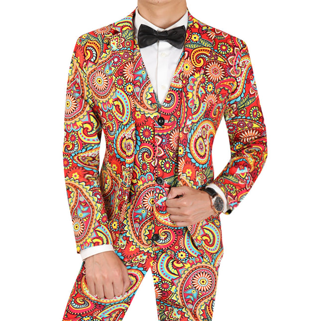Vibrant Paisley Suit for Men – Retro Colorful Party Three-piece Set
