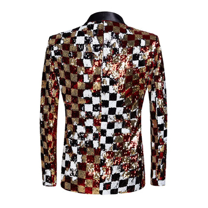 Men's Checkerboard Sequins Tuxedo #S8045 - Blazers | Color1 / XS