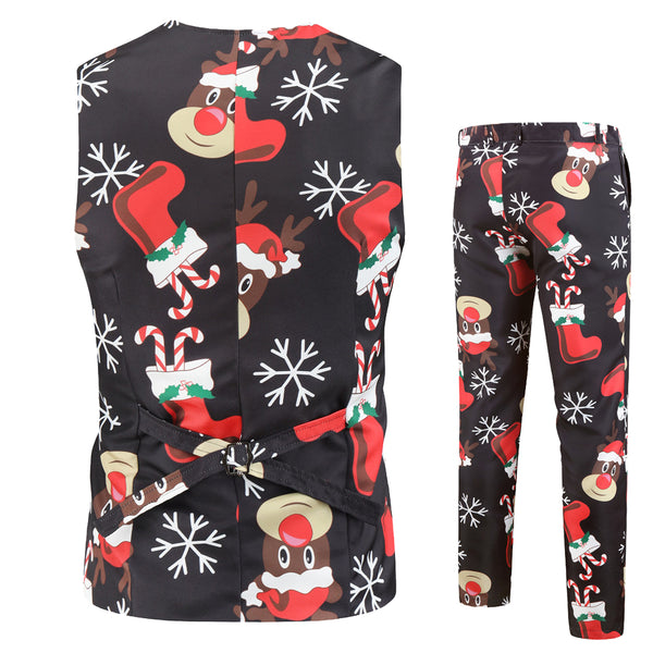 Men's Elk Print Vest Suit #2TZMK25