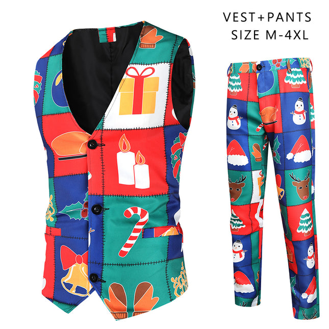 Men's Colorful Christmas Vest Suit #2TZMK33 - Suits | Multicolour / M
