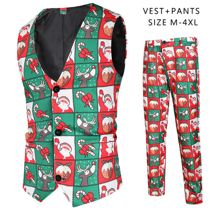 Men's Christmas Print Vest Suit #2TZMK37 - Suits | Multicolour / M