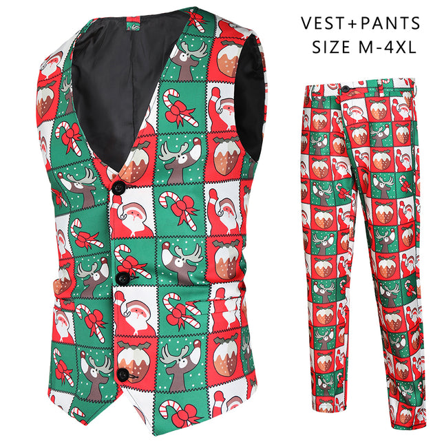 Men's Christmas Print Vest Suit #2TZMK37 - Suits | Multicolour / M