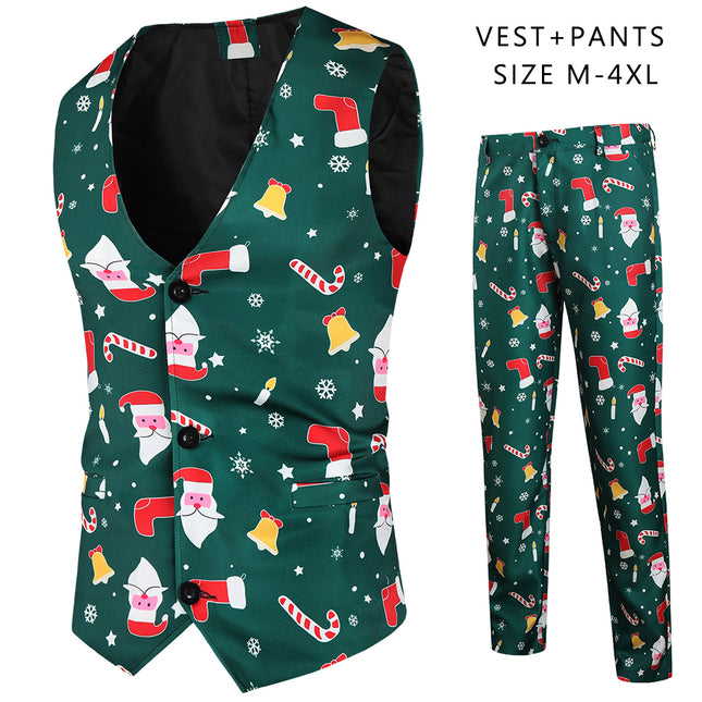 Men's Christmas Print Vest Suit #2TZMK38 - Suits | Multicolour / M