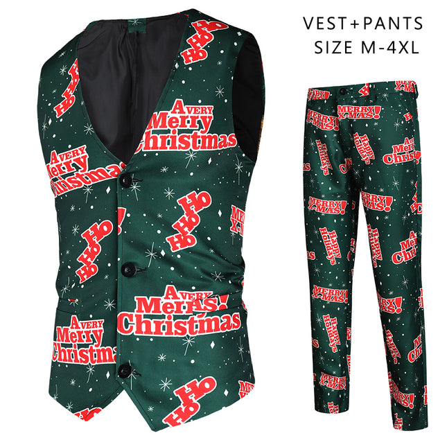 Men's Fashion Printed Vest Suit #2TZMK39 - Suits | Multicolour / M