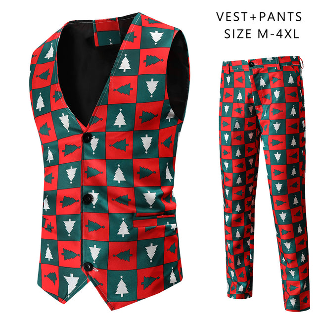 Men's Christmas Printed Vest Suit #2TZMK43 - Suits | Multicolour / M