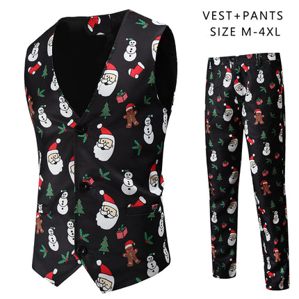 Men's Christmas Printed Vest Suit #2TZMK46 - Suits | Multicolour / M