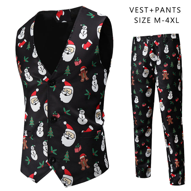 Men's Christmas Printed Vest Suit #2TZMK46 - Suits | Multicolour / M