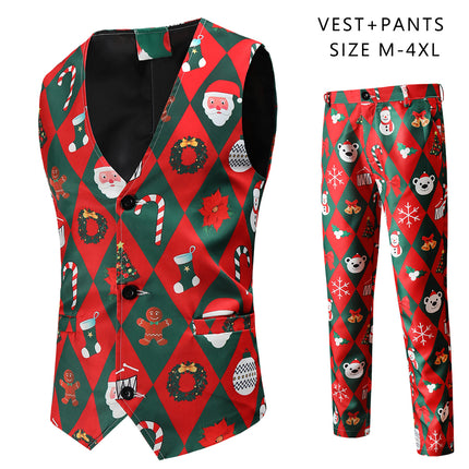 Men's Christmas Printed Vest Suit #2TZMK47 - Suits | Multicolour / M