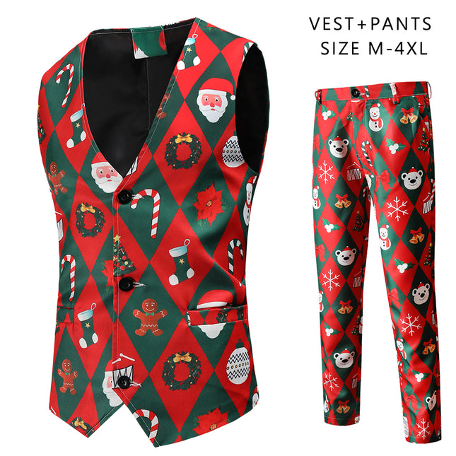 Men's Christmas Printed Vest Suit #2TZMK47 - Suits | Multicolour / M