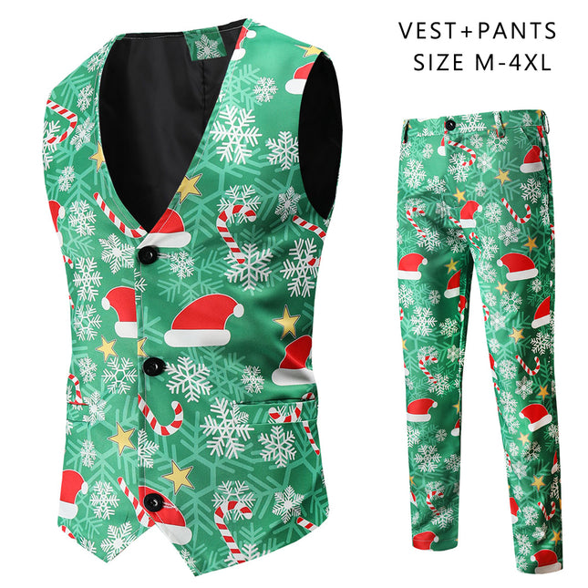 Men's Christmas Printed Vest Suit #2TZMK53 - Suits | Multicolour / M