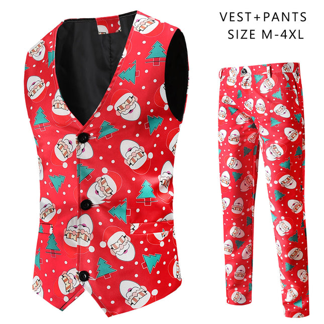 Men's Christmas Printed Vest Suit #2TZMK54 - Suits | Multicolour / M