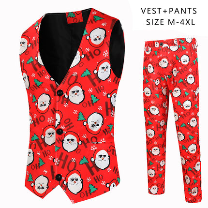 Men's Christmas Printed Vest Suit #2TZMK621 - Suits | Red / M