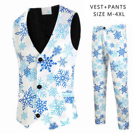 Men's Fresh Snowflake Vest Suit #2TZMK626 - Suits | Blue / M